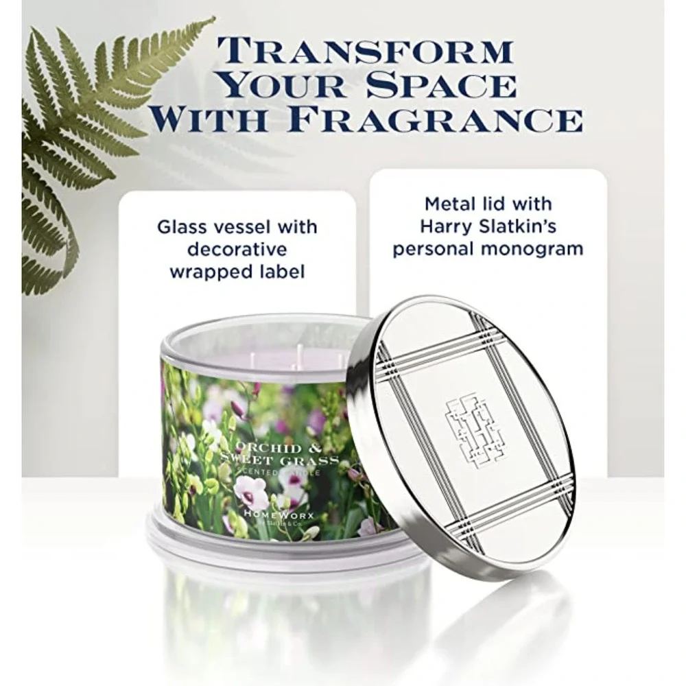 HomeWorx Orchid & Sweet Grass Scented 4-Wick Candle Burn Time 55 hours